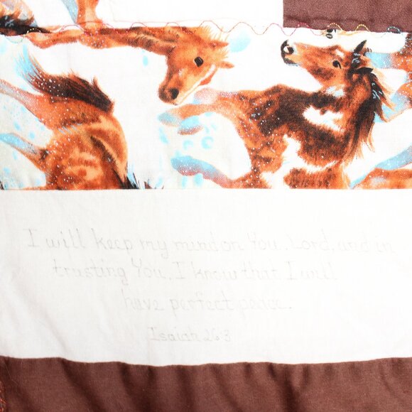 Vintage Handmade 55 in X 39 in Horses And Bible Verses Quilt - Picture 3 of 8